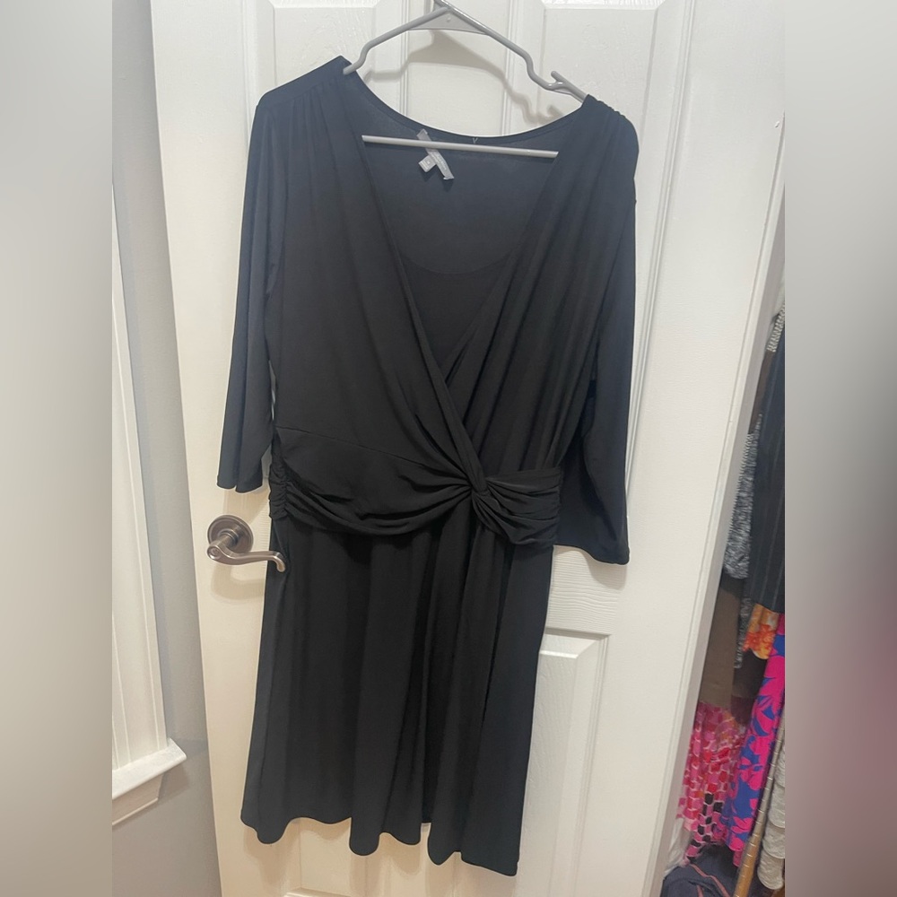 NY Collection Black Dolman Sleeve Wrap Dress